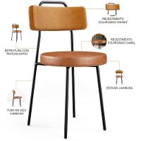 Cadeira Decorativa Estofada Para Sala De Jantar Barcelona L02 Couríssimo Whisky Camel - 5