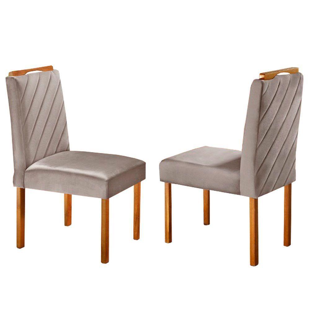 Kit Sala De Jantar 6 Lugares Mesa Lisy E 6 Cadeiras Jade Veludo - Off White Com Marrom Acinzentado - 4
