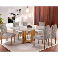 Kit Sala De Jantar 6 Lugares Mesa Lisy E 6 Cadeiras Jade Veludo - Off White Com Marrom Acinzentado - 1