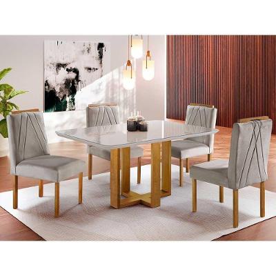 Conjunto Sala Jantar 4 Lugares Mesa e Cadeiras Linho Grafite