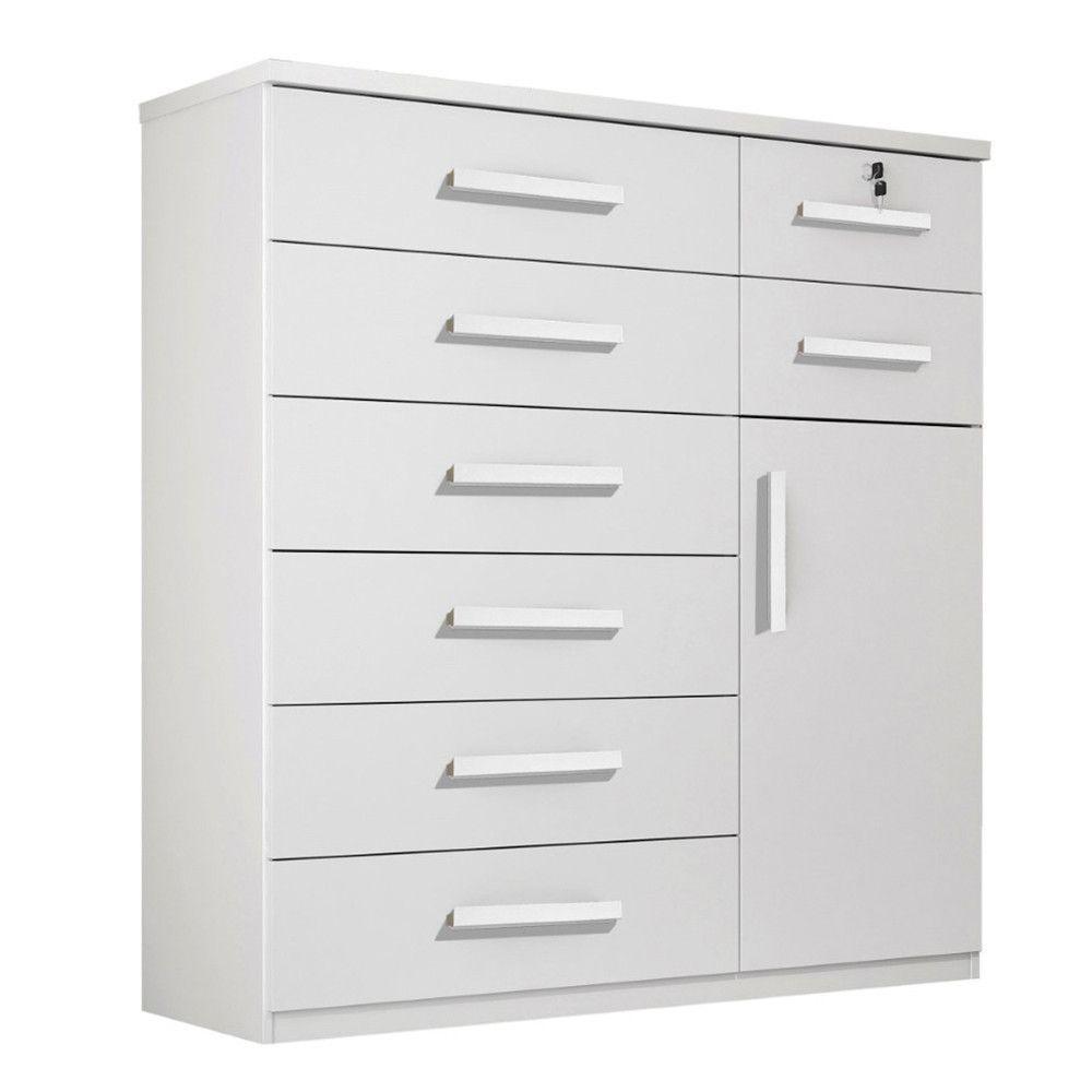 Cômoda Vitoria 1 Porta E 8 Gavetas Plus Com Escala De Brilho Em Fosco Benetil Branco - 1