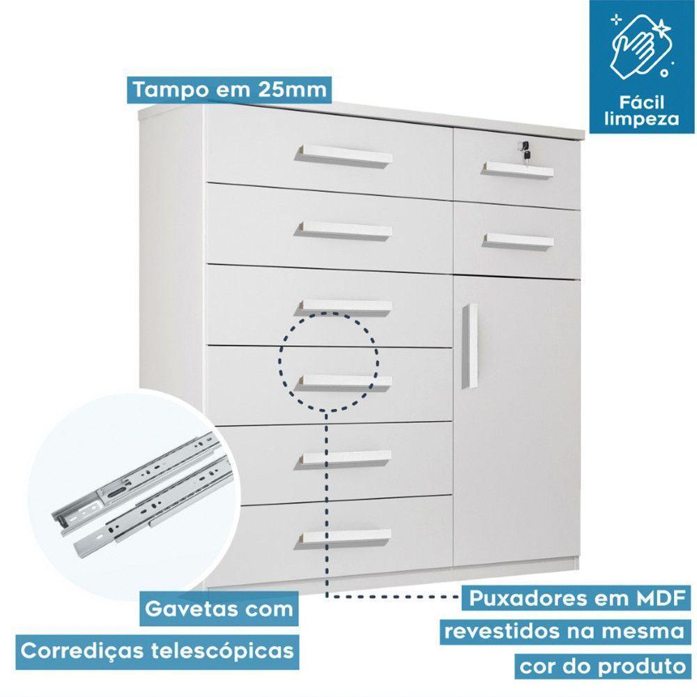 Cômoda Vitoria 1 Porta E 8 Gavetas Plus Com Escala De Brilho Em Fosco Benetil Branco - 5