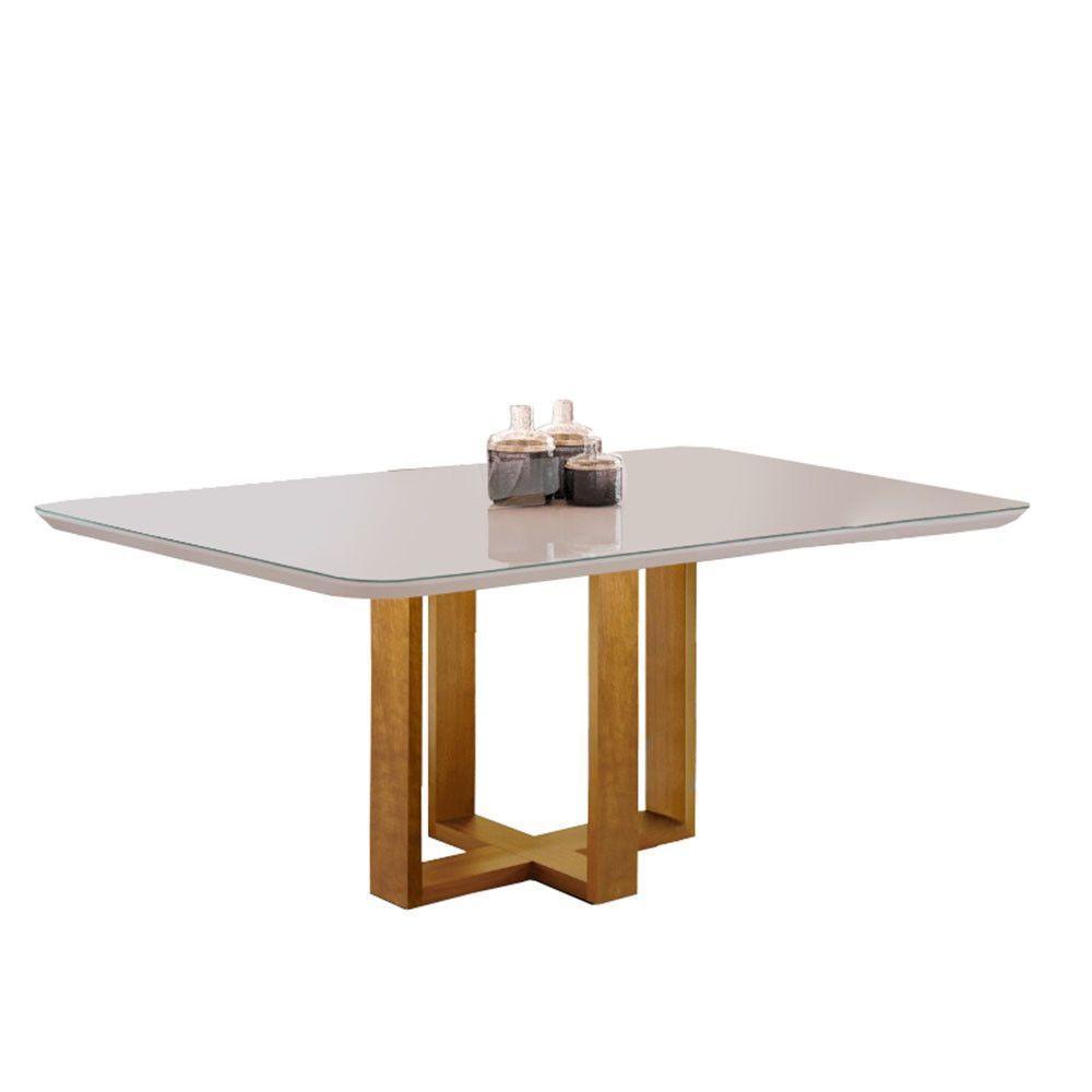 Conjunto Sala De Jantar 4 Lugares Mesa Lisy Tampo Em Vidro E Cadeiras Imperatriz Marrom Burguês - Móveis Mix Mel Com Off-white E Marrom Burguês - 5