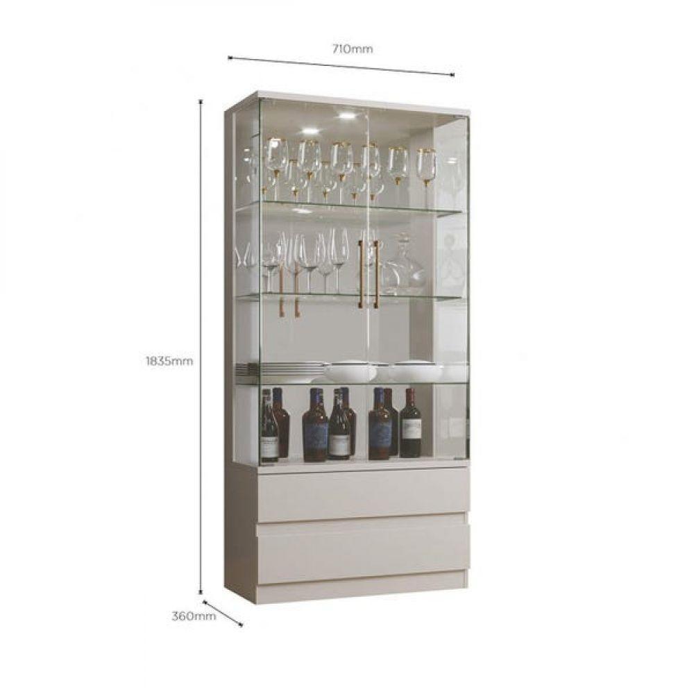 Cristaleira 2 Portas Vidro 2 Gavetas Diamante Off White - 2