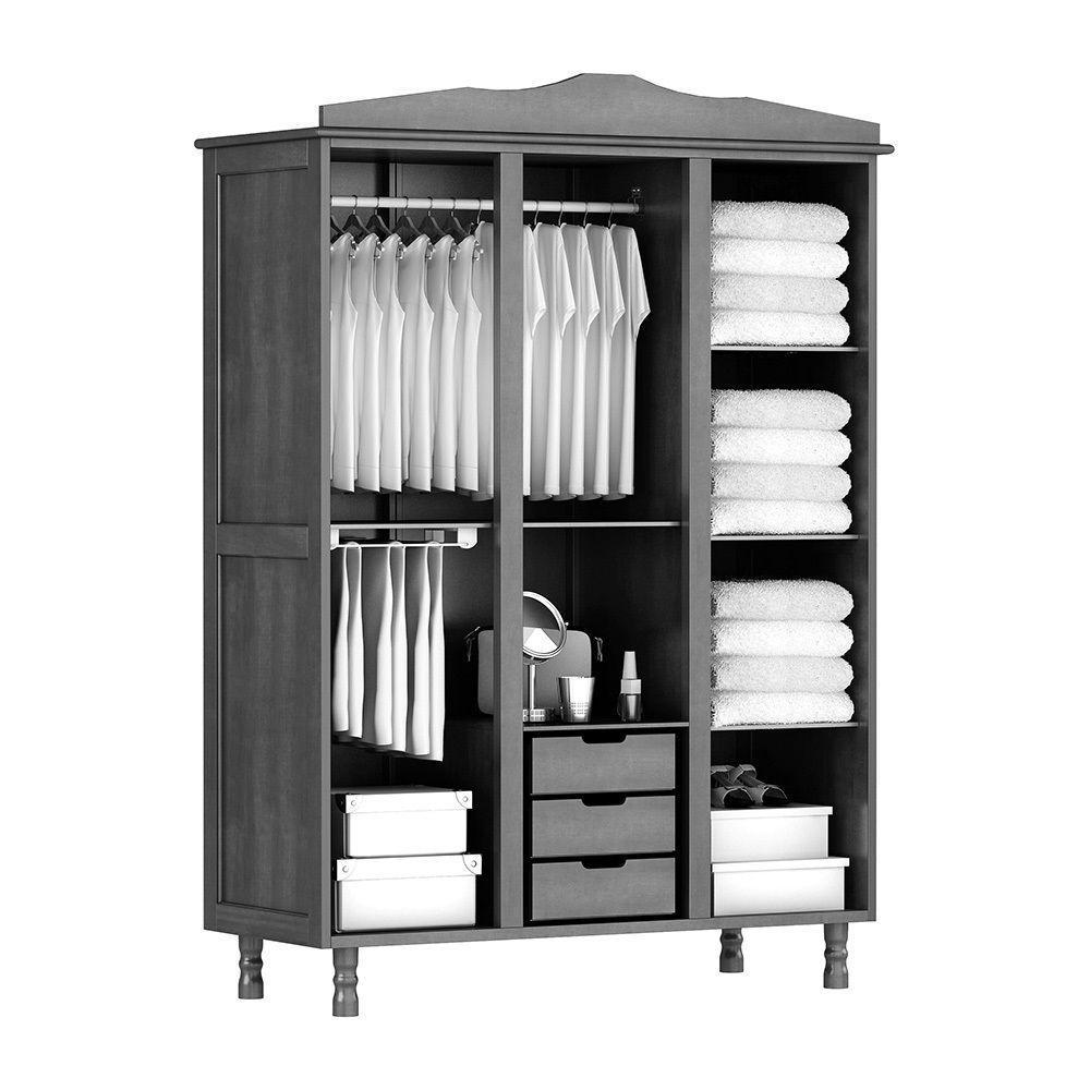 Guarda-roupa Solteiro Mel 3 Portas Espelho 3 Gavetas - 2