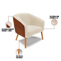 Kit 02 Poltronas Corano Nozes Com Linho Bege Pés Palito - 3