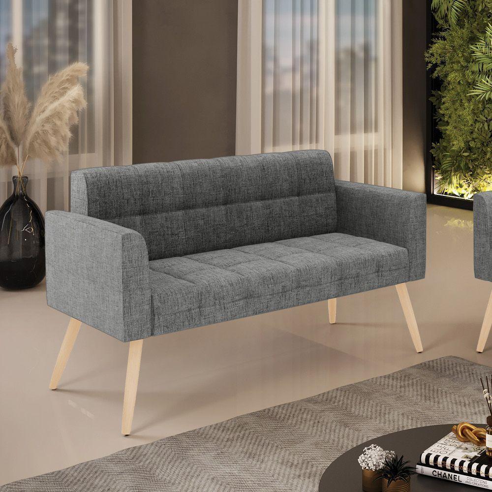 Sofá Namoradeira Elisa Linho Grafite A26 Pés Palito Natural - D'rossi - 2