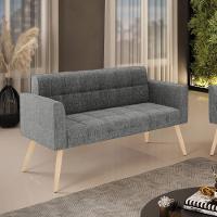 Sofá Namoradeira Elisa Linho Grafite A26 Pés Palito Natural - D'rossi - 2