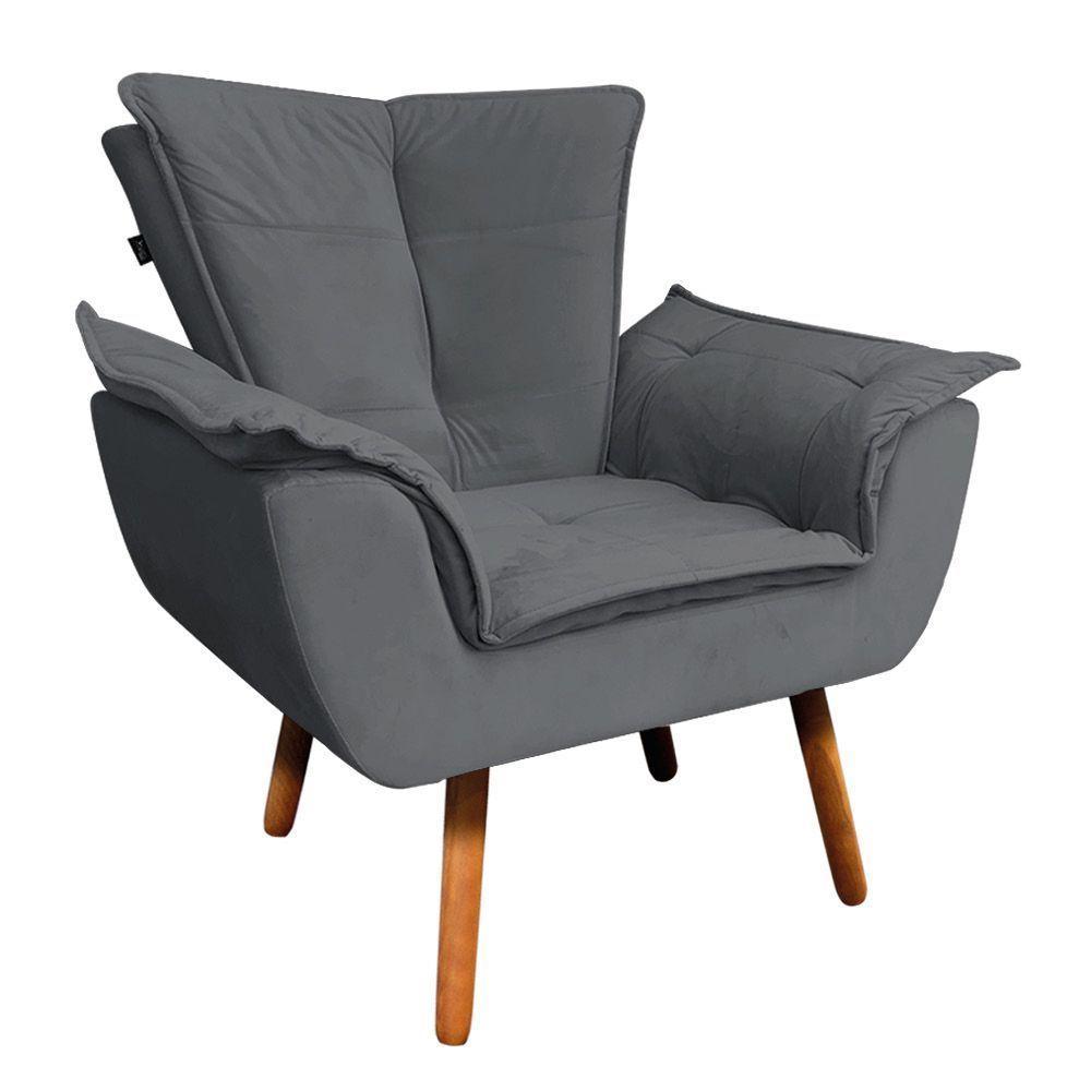 Poltrona Veludo Grafite Pés Palito Castanho D´rossi - 1