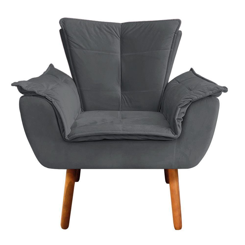 Poltrona Veludo Grafite Pés Palito Castanho D´rossi - 2