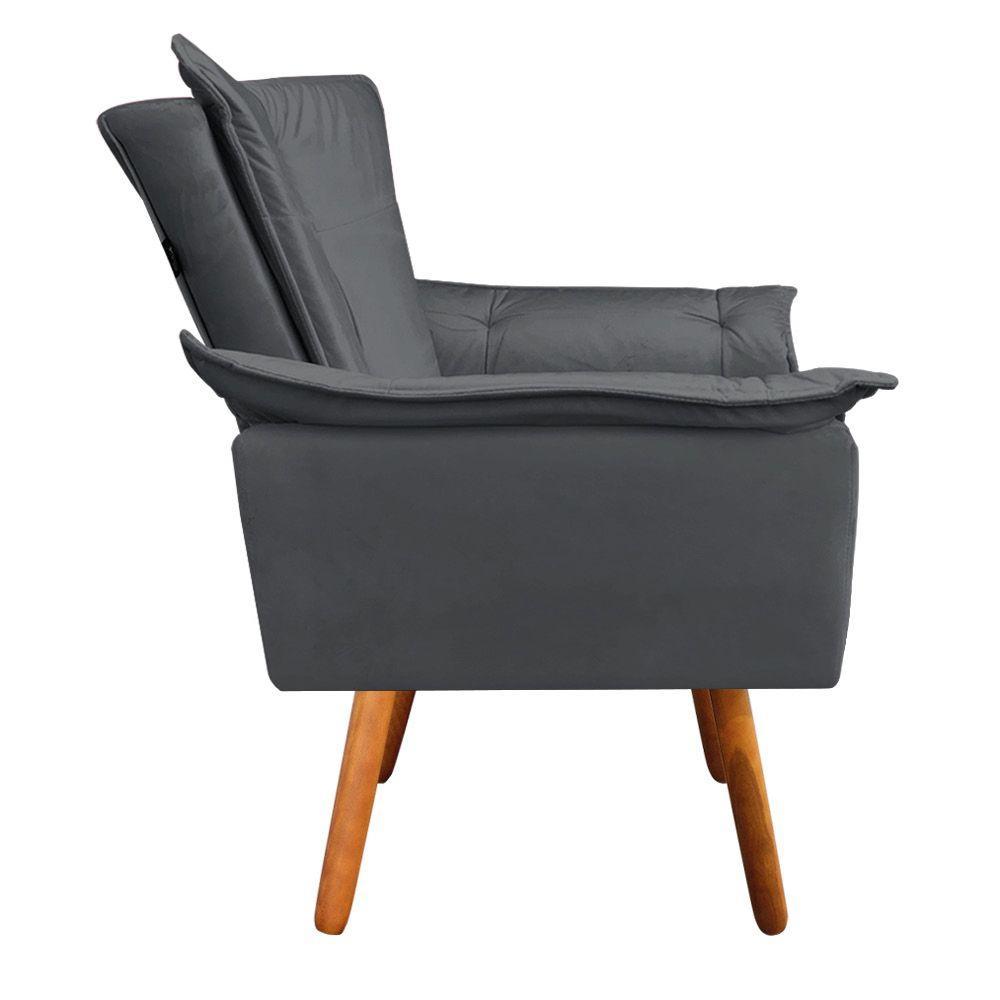 Poltrona Veludo Grafite Pés Palito Castanho D´rossi - 6