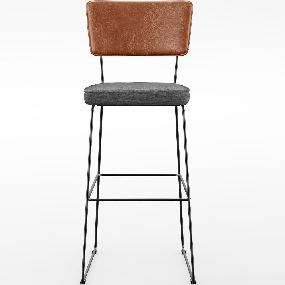 Kit 06 Banquetas Altas Camel Linho Cinza Escuro - 5