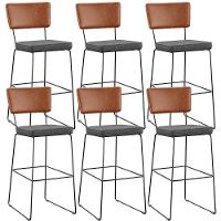 Kit 06 Banquetas Altas Camel Linho Cinza Escuro - 1