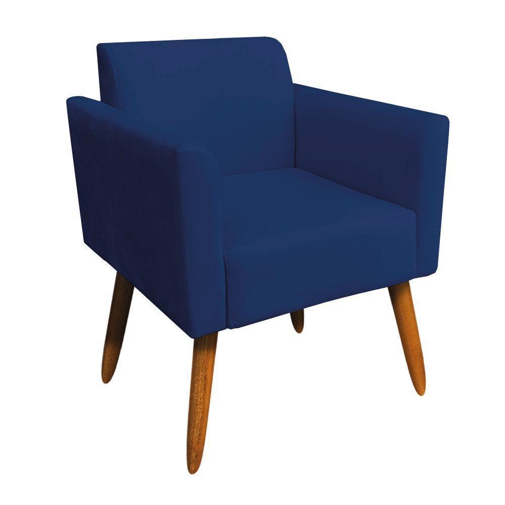 Poltrona Marisa Suede Azul Marinho Pés Palito Castanho - 1