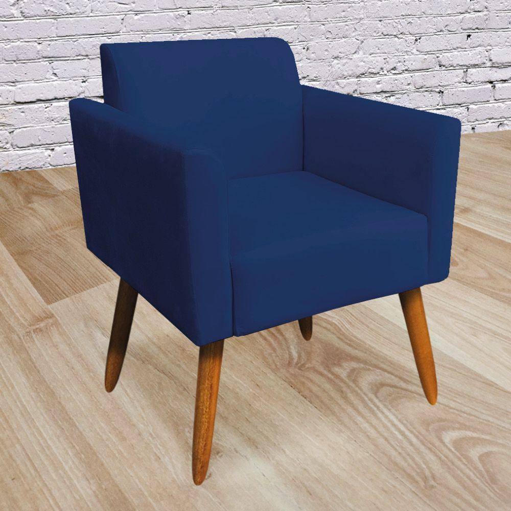 Poltrona Marisa Suede Azul Marinho Pés Palito Castanho - 3