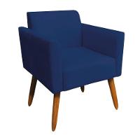 Poltrona Marisa Suede Azul Marinho Pés Palito Castanho - 1