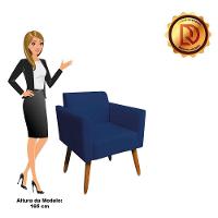 Poltrona Marisa Suede Azul Marinho Pés Palito Castanho - 8