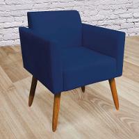 Poltrona Marisa Suede Azul Marinho Pés Palito Castanho - 9