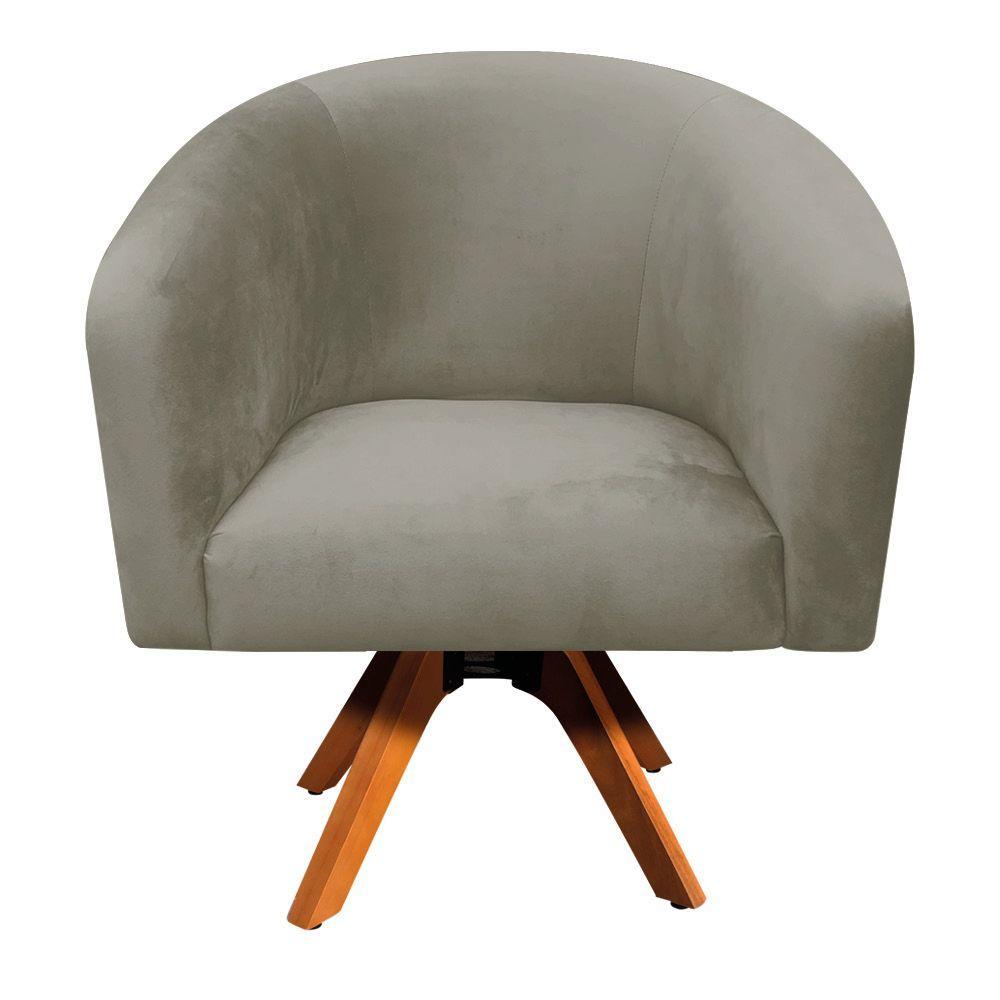 Poltrona Giratória Stella Suede Marrom Rato Base Madeira - 6