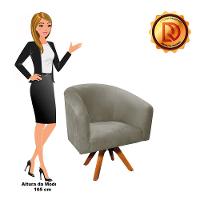 Poltrona Giratória Stella Suede Marrom Rato Base Madeira - 1