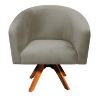 Poltrona Giratória Stella Suede Marrom Rato Base Madeira - 5