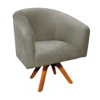 Poltrona Giratória Stella Suede Marrom Rato Base Madeira - 7