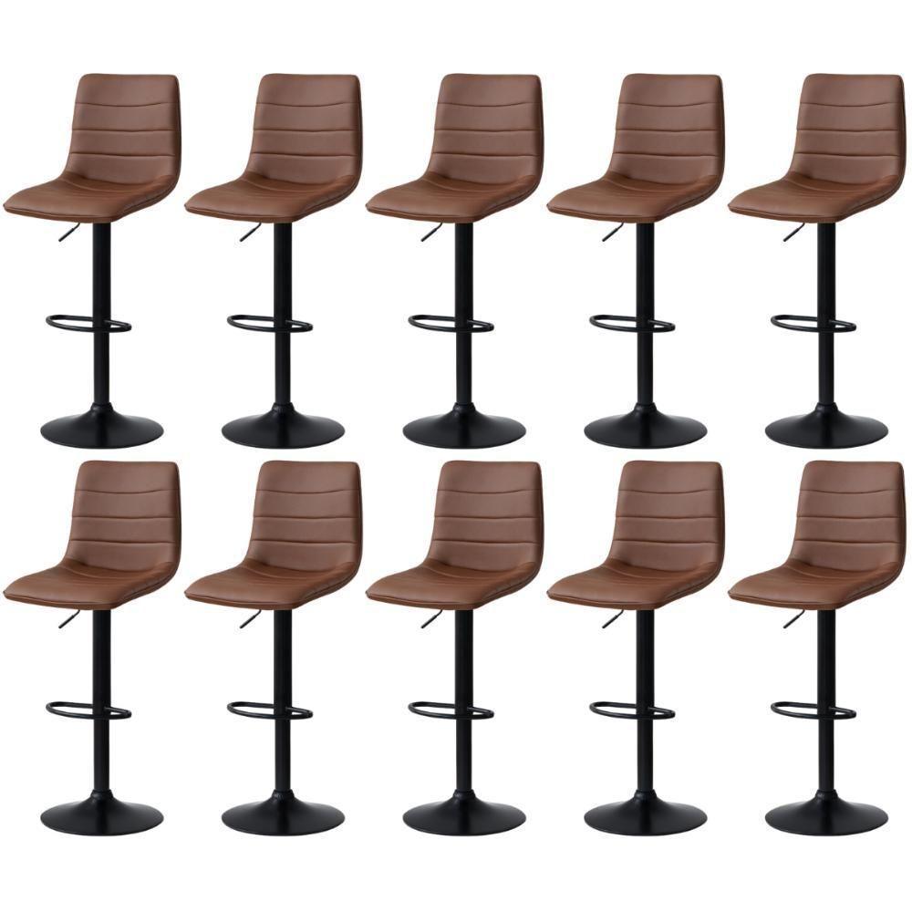 Kit 10 Banqueta Alta Estilo Estofada Com Base Giratória E Regulagem De Altura - Marrom - 1