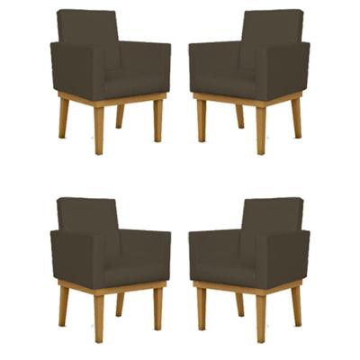 Kit 4 Poltronas Pes Palito Courino E 1 Puff Redondo marrom