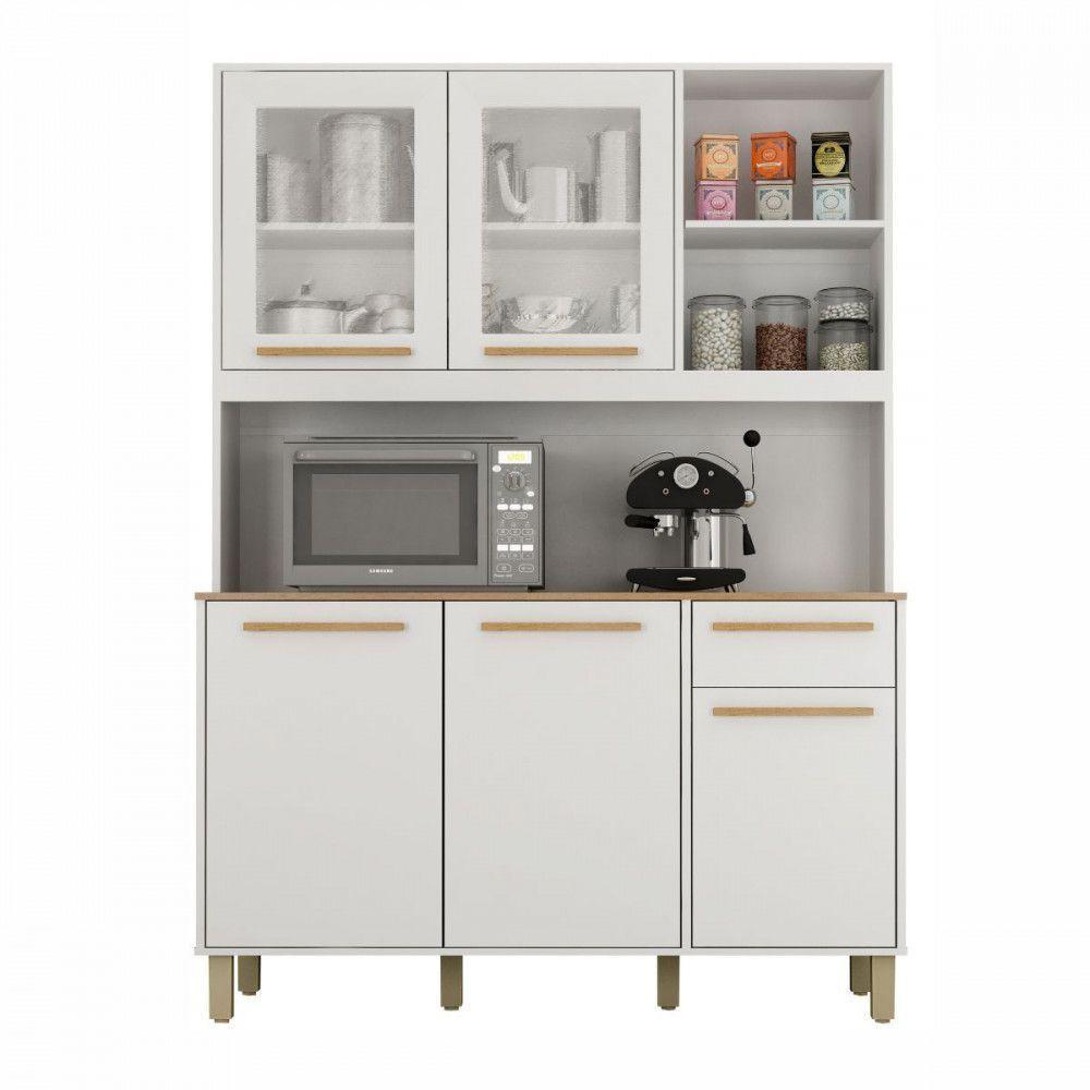 Cozinha Compacta Rubi 5 Portas 1 Gaveta Branco Com Cinamomo Valdemoveis Branco Com Cinamomo - 1