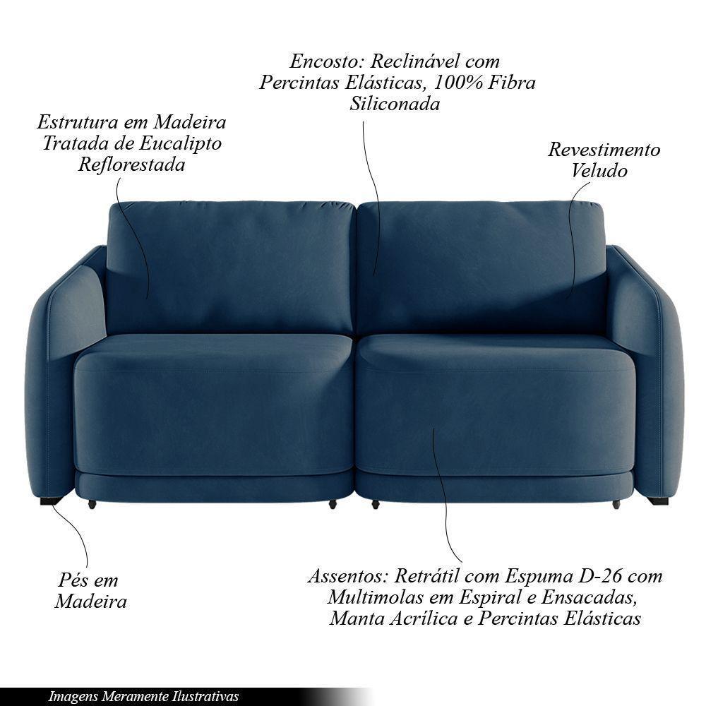 Sofá Cama Modulado Retrátil E Reclinável Varsóvia 236cm Veludo Azul Marinho G33 - Gran Belo - 3