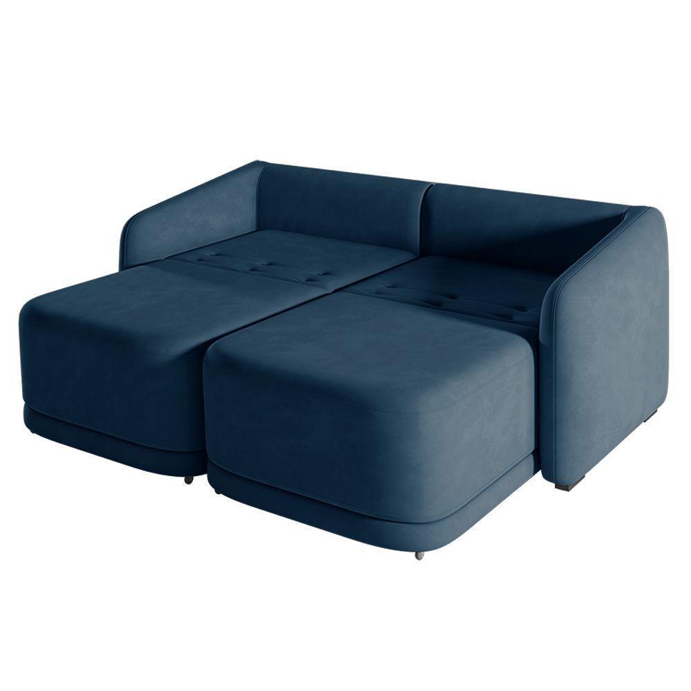 Sofá Cama Modulado Retrátil E Reclinável Varsóvia 236cm Veludo Azul Marinho G33 - Gran Belo - 4