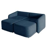 Sofá Cama Modulado Retrátil E Reclinável Varsóvia 236cm Veludo Azul Marinho G33 - Gran Belo