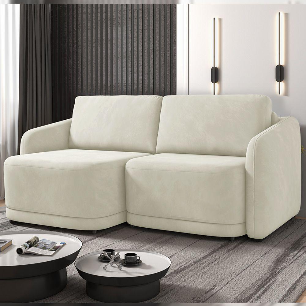 Sofá Cama Modulado Retrátil E Reclinável Decorativo Varsóvia 236cm Veludo Bege G33 - Gran Belo - 1