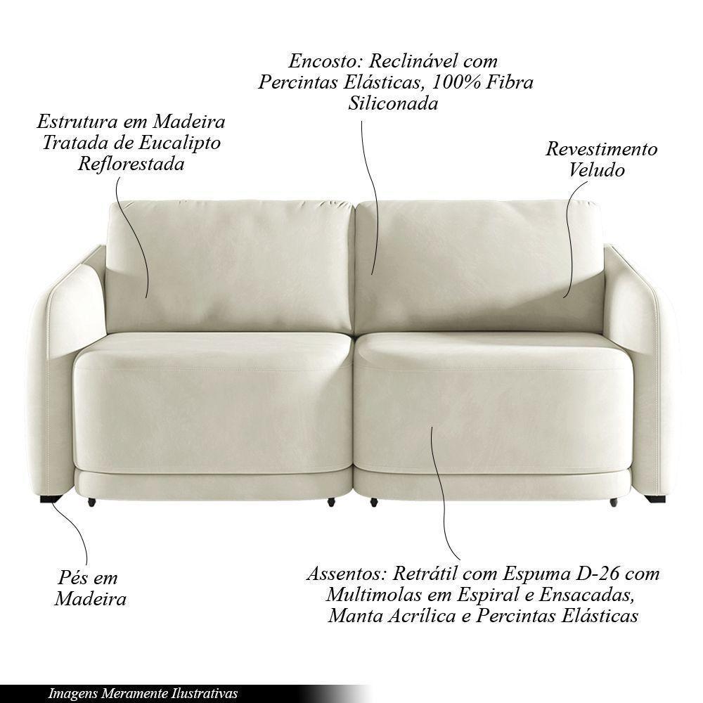 Sofá Cama Modulado Retrátil E Reclinável Decorativo Varsóvia 236cm Veludo Bege G33 - Gran Belo - 7