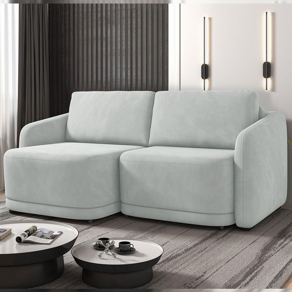 Sofá Cama Modulado Retrátil E Reclinável Decorativo Varsóvia 236cm Veludo Cinza G33 - Gran Belo - 1