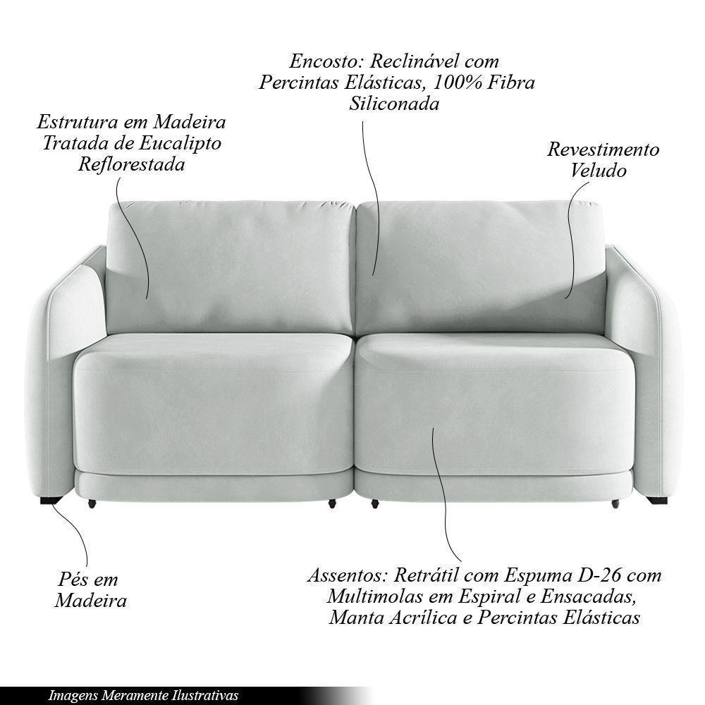 Sofá Cama Modulado Retrátil E Reclinável Decorativo Varsóvia 236cm Veludo Cinza G33 - Gran Belo - 7