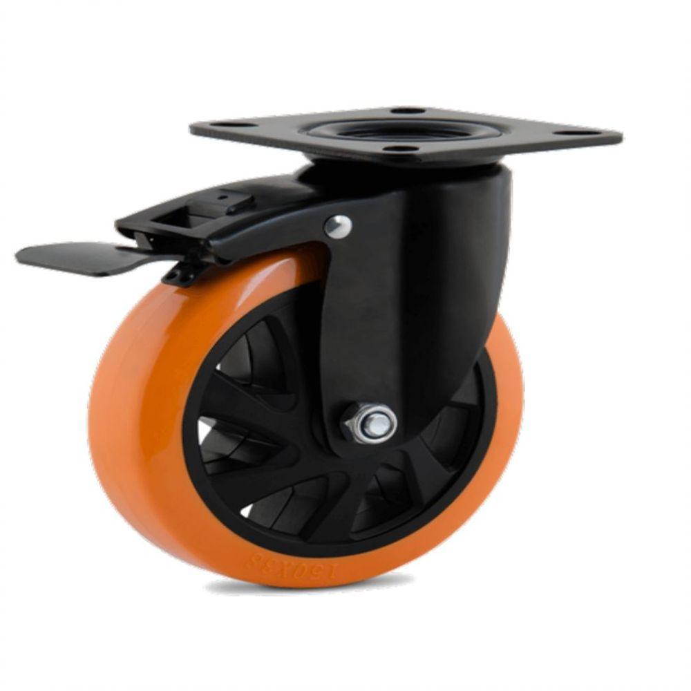 Rodizio Giratório 4 Pol. Placa C/ Freio Rolamento - 1