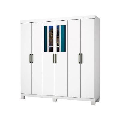 Guarda Roupa Casal R22 6 Portas 2 Gavetas Branco MDP com Espelho Carioca Móveis