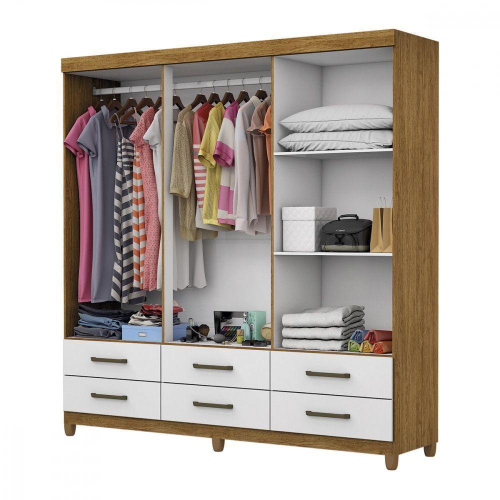 Guarda Roupa D22 6 Portas 6 Gavetas Com Pés Carioca Móveis Freijó Com Branco - 4