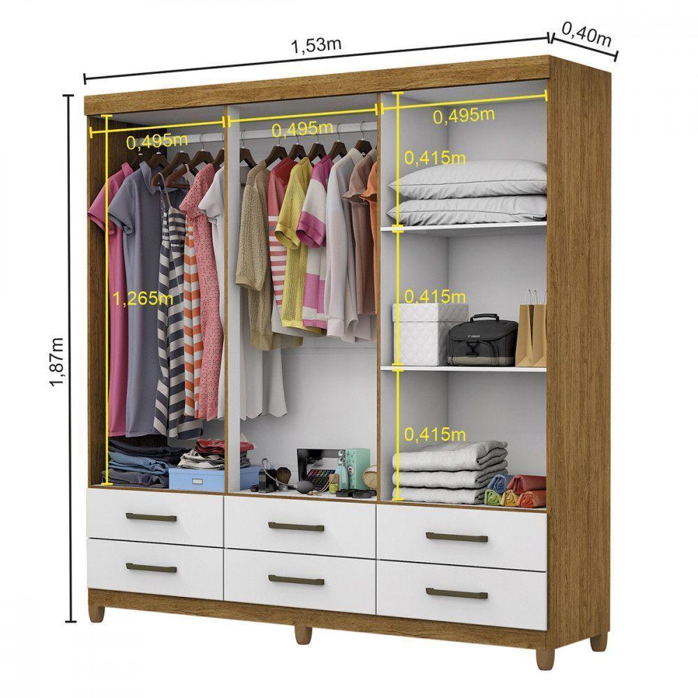 Guarda Roupa D22 6 Portas 6 Gavetas Com Pés Carioca Móveis Freijó Com Branco - 5