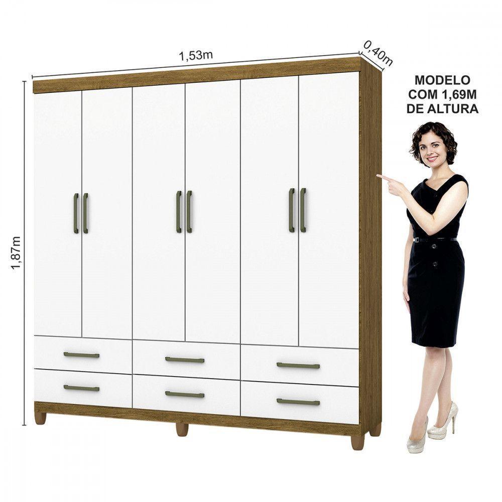 Guarda Roupa D22 6 Portas 6 Gavetas Com Pés Carioca Móveis Freijó Com Branco - 6
