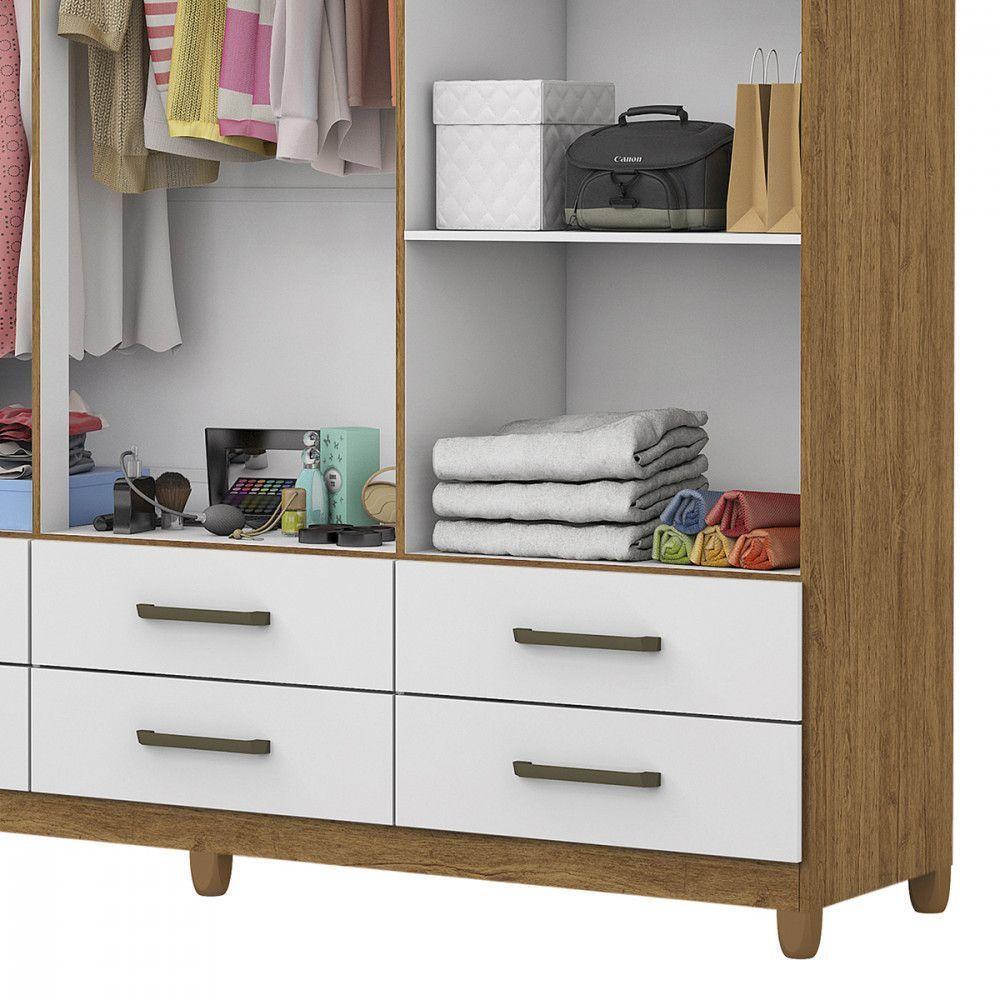 Guarda Roupa D22 6 Portas 6 Gavetas Com Pés Carioca Móveis Freijó Com Branco - 7
