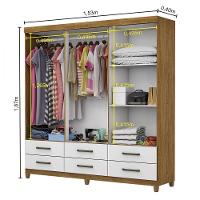Guarda Roupa D22 6 Portas 6 Gavetas Com Pés Carioca Móveis Freijó Com Branco - 5