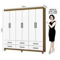Guarda Roupa D22 6 Portas 6 Gavetas Com Pés Carioca Móveis Freijó Com Branco - 6