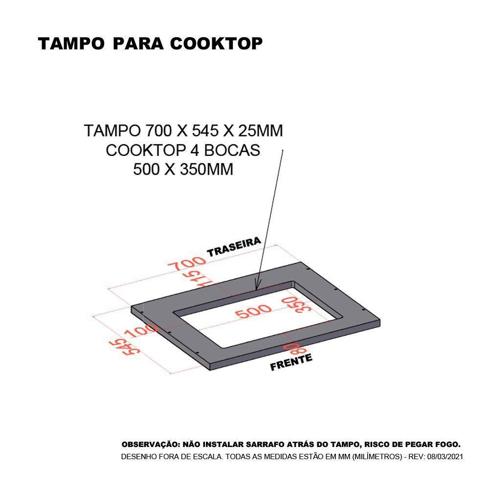 Tampo De 70cm X 54,5cm Para Cooktop 4 Bocas Com Furo De 50cm X 35cm Luciane Móveis Marmore Bp - 3