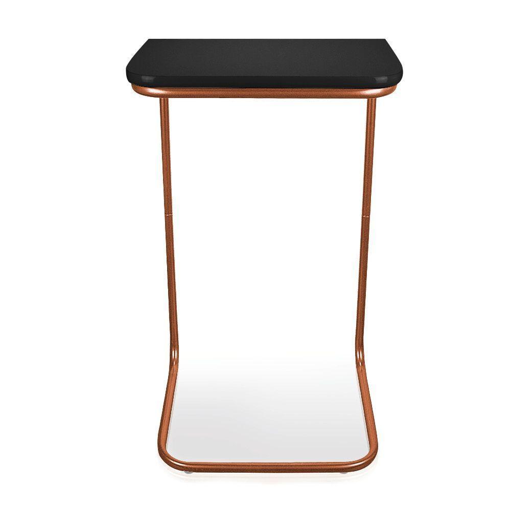 Mesa Lateral Tampo Preto Multiuso Para Sofá Base Bronze Drossi - 5