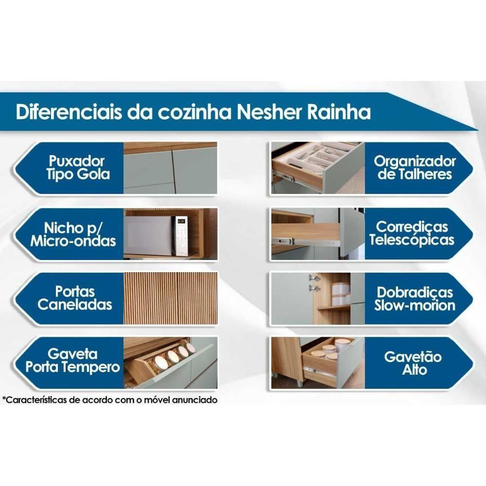 Paneleiro de Cozinha Rainha c/ 2 Portas e 2 Gavetas 70cm Nature/Verde - Nesher - 2