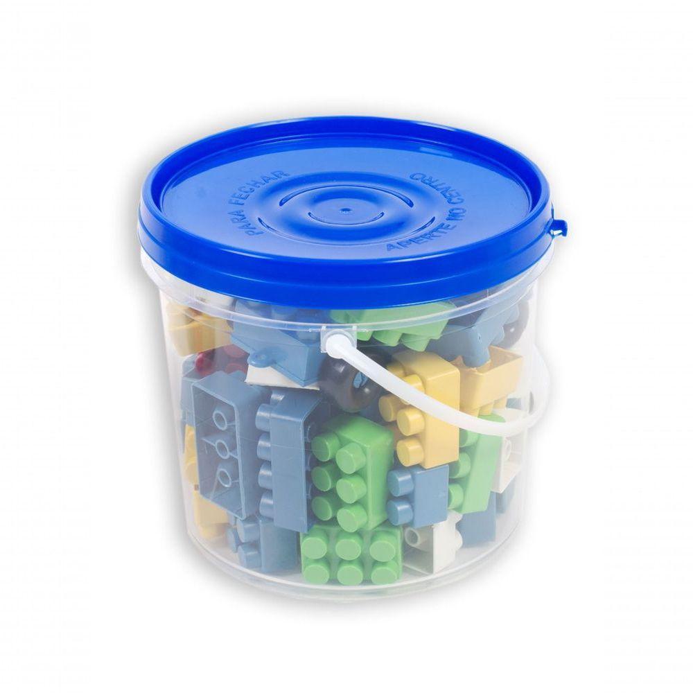 Balde com Blocos de Montar 64 Peças Tampa Azul - 1