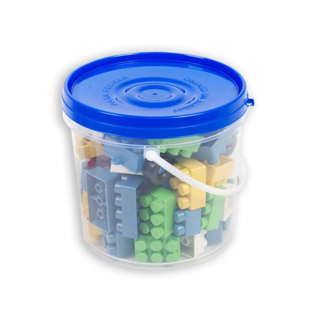 Balde com Blocos de Montar 64 Peças Tampa Azul - 2