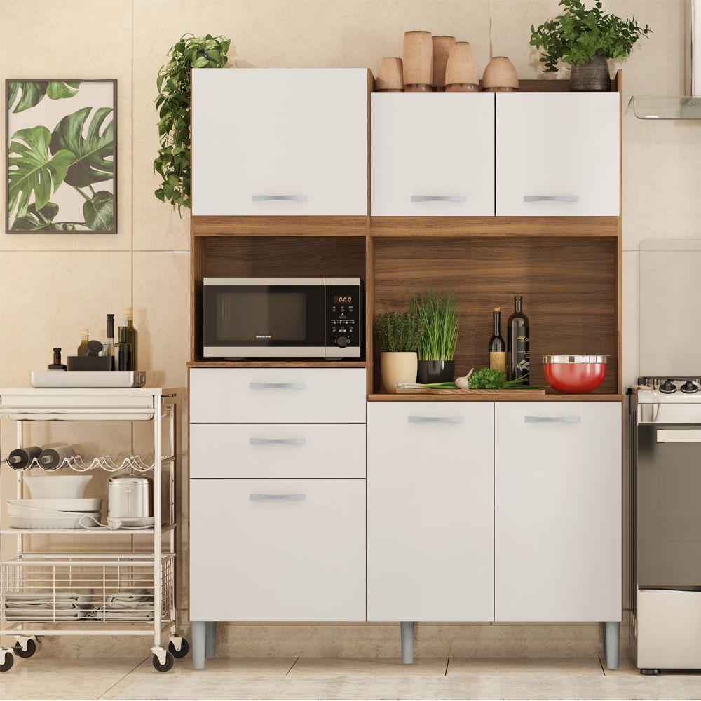 Cozinha Compacta Harmonia 6 Portas 2 Gavetas Amêndola Branco - 2